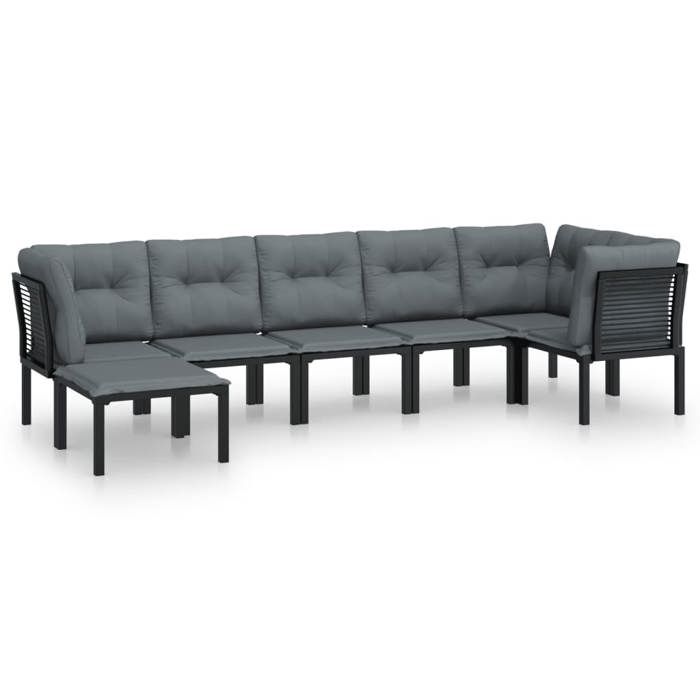 VidaXL Salon de Jardin 7 pcs, Ensemble de Meubles de Terrasse, Mobilier d'Extérieur, Chaise de Patio, Moderne, Noir et Gris 3187760