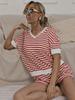 European and American Women's Stripe Knit Two-Piece: Loose Sweatshirt & High-Waisted Shorts Set