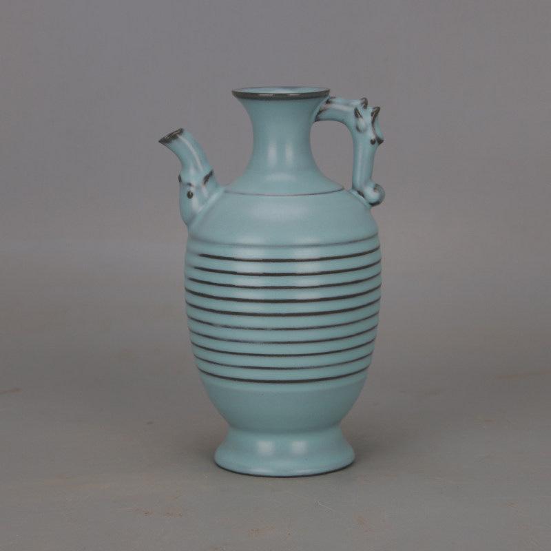 Song Dynasty Ru Kiln Blue Glaze Knife-Cut Dragon Handle Pot - Chinese Cultural Relic Antique Porcelain Imitation