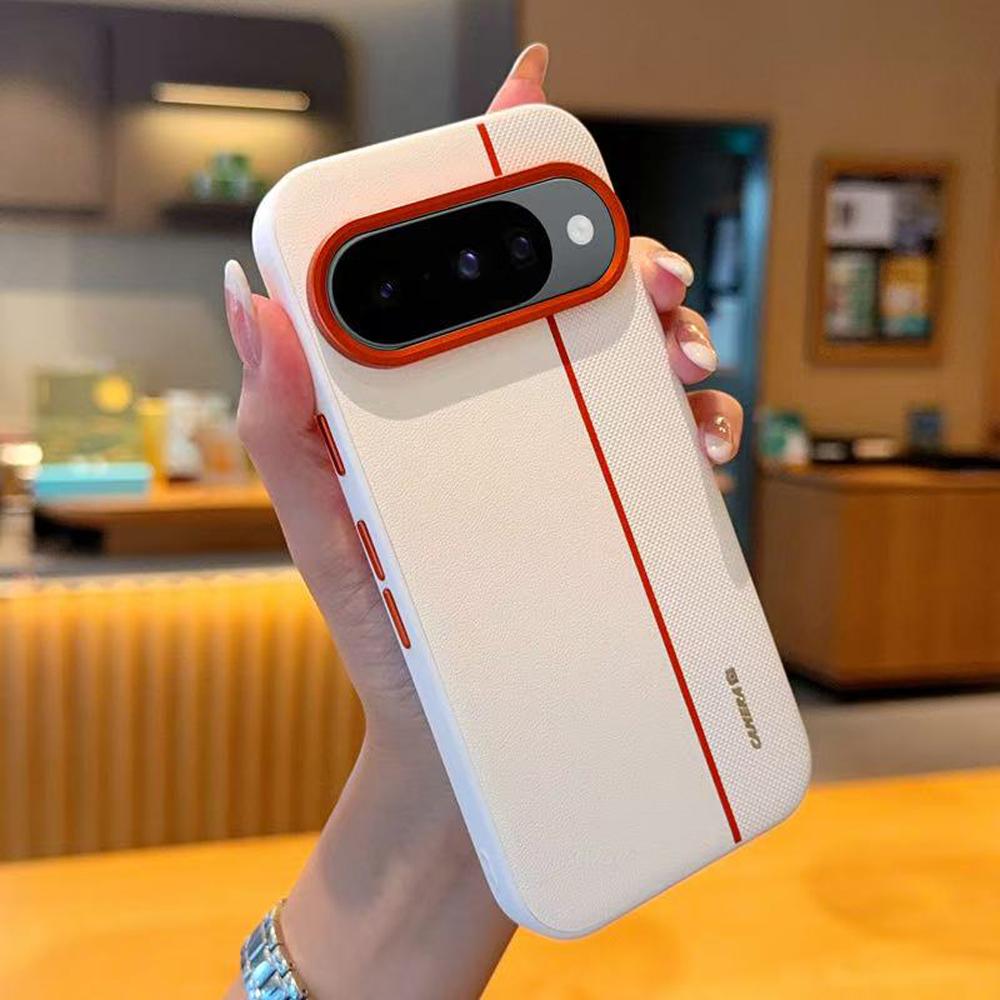 Einfache Leder-Naht-Handyhülle für Google Pixel 10 Pro XL, schlicht, stilvoll, galvanisierte Farbabstimmung, stoßfeste Abdeckung