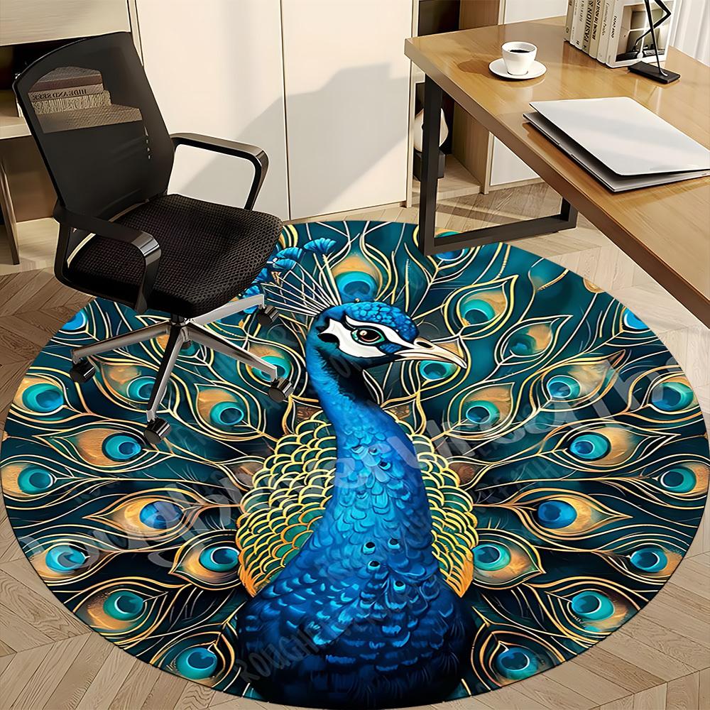 1pc Peacock Feather Office Round Area Rug, Under Office Chairs Bedroom Living Room Home Decor, Room Deco