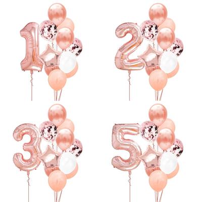 12 Stück Zahlen Folienballons Roségold Latexballons Happy Birthday Party Dekoration Kinder Baby Mädchen 1. 1 2 3 4 5 6 7 8 9 Ein Jahr Alt AVE