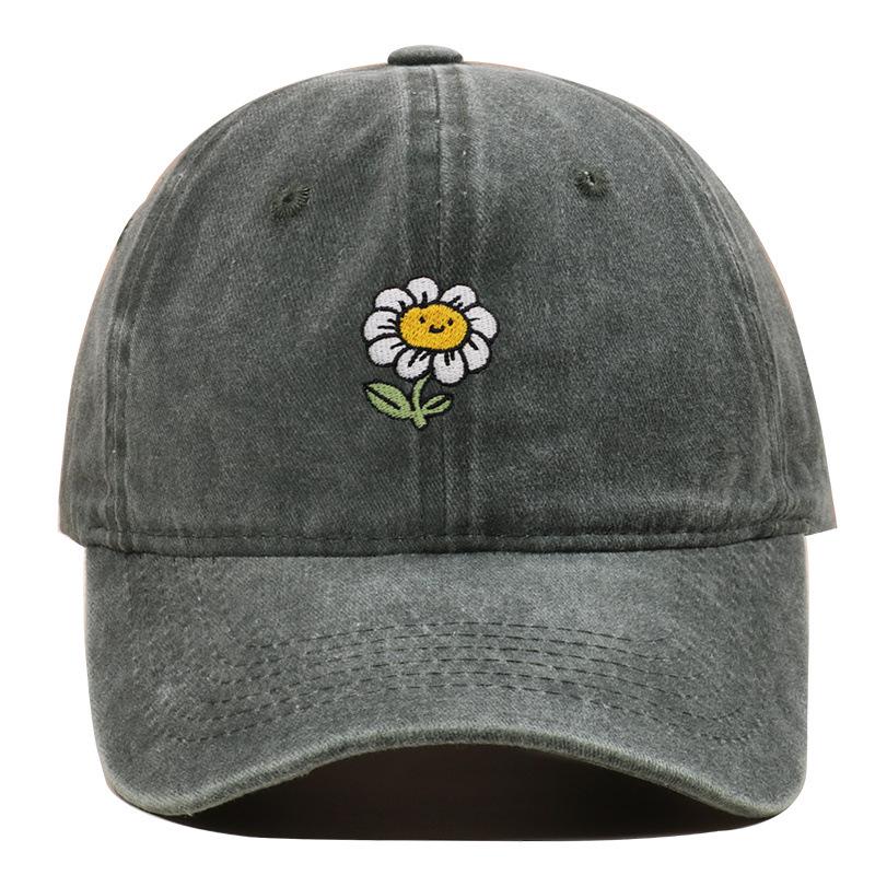 Korean Style Sunflower Embroidered Cotton Baseball Cap with Sun Protection