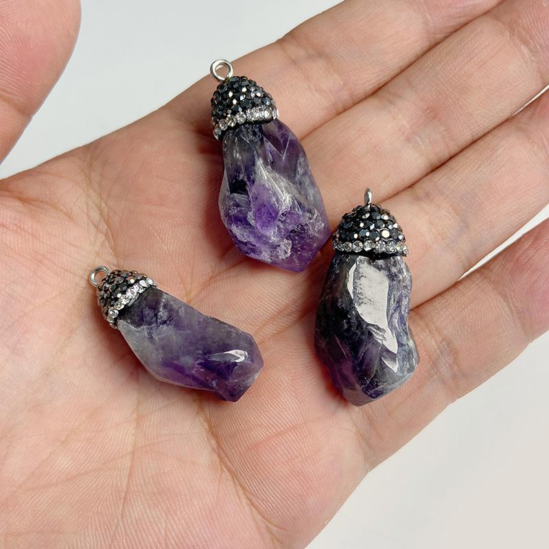 Natural Slice Stone Amethysts Purple Pendant Quartz Crystal Irregular Charm For Handmade Jewelry Making Necklace Earring Diy