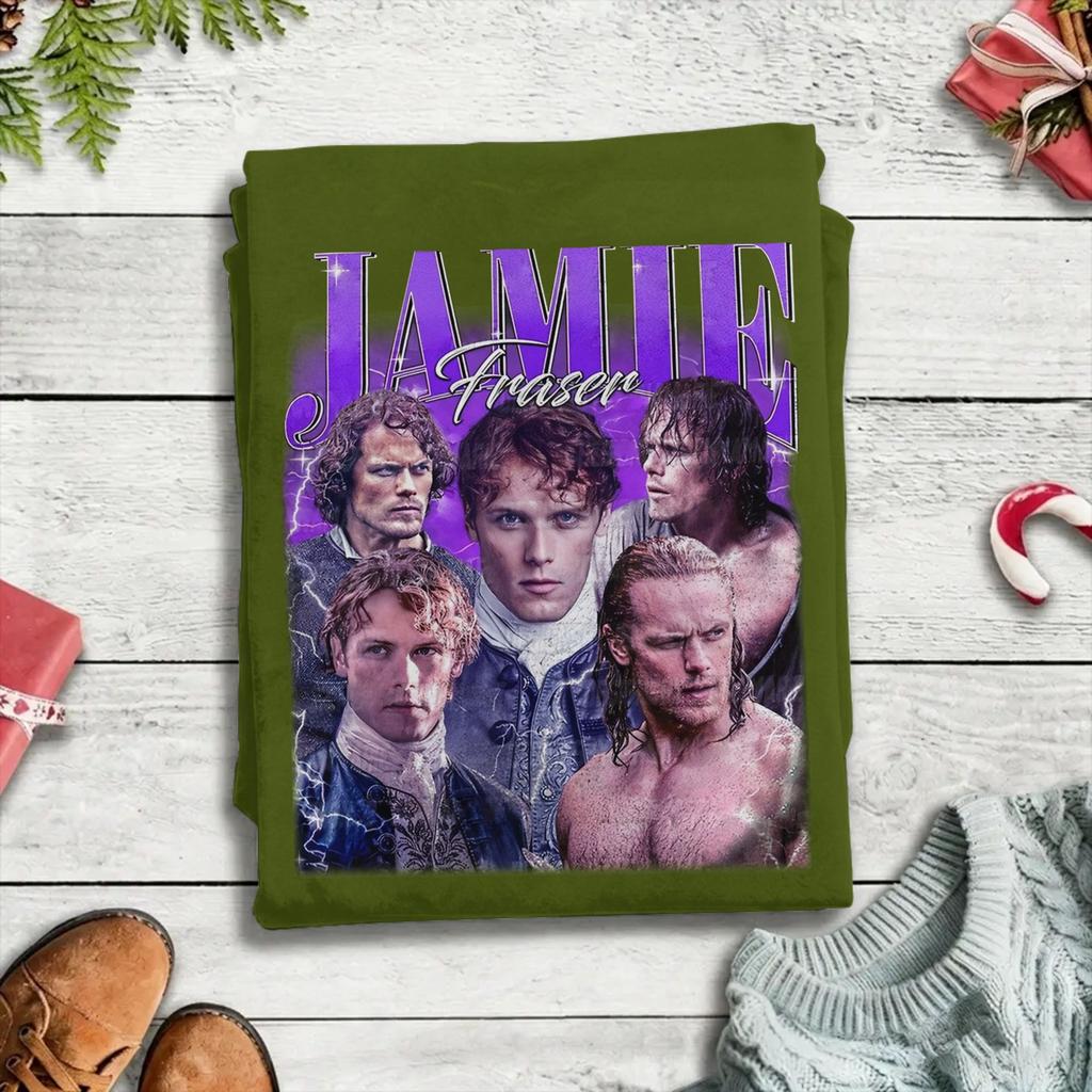 Jamie Fraser Outlander TShirts Unisex Vintage Pure Cotton Tee Shirt Crewneck Short Sleeve T Shirts Big Size Tops