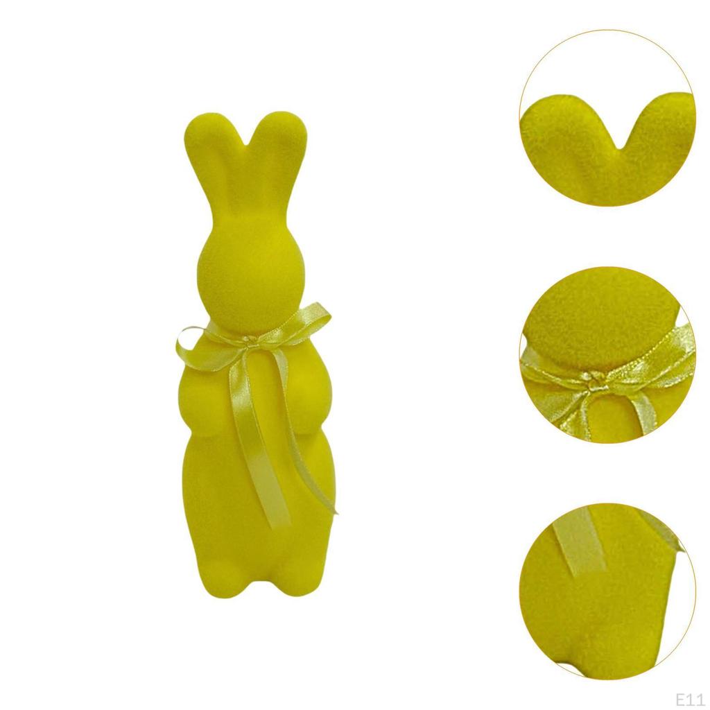 Flocked Easter Bunny Figurine Statue Sculpture with Bowknot for Indoor Desktop