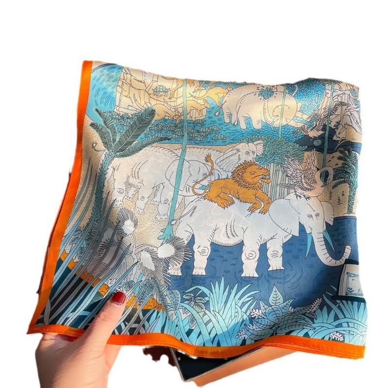 Spring new animal carnival silk crepe satin silk scarf women's mulberry silk small square scarf elegant silk gift