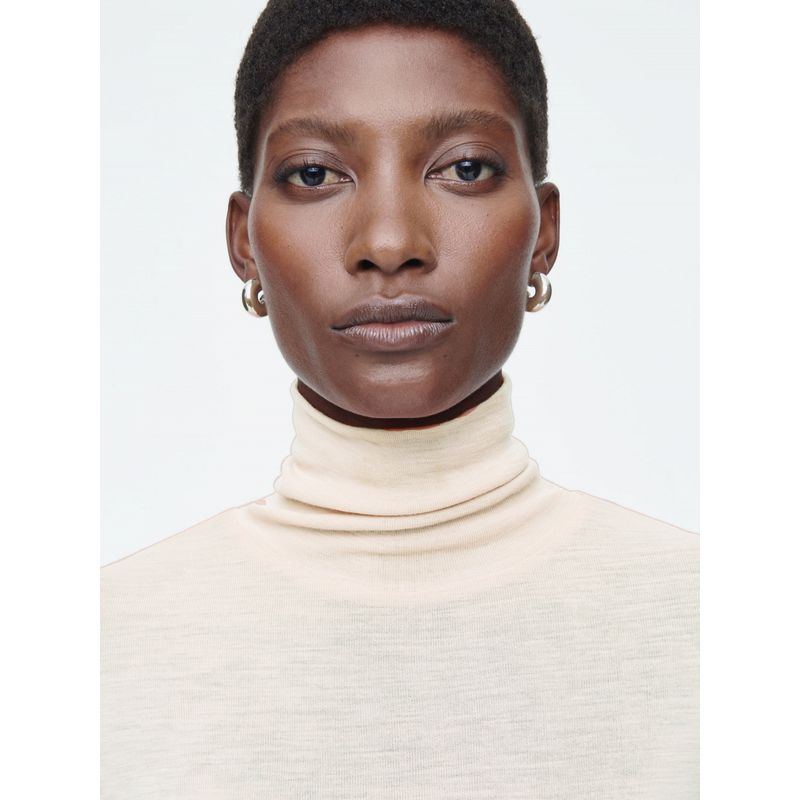 Mernu Wool Blend Sweater Turtleneck Basic White Slim fit Slimming Angora Knit Bottoming Shirt French style