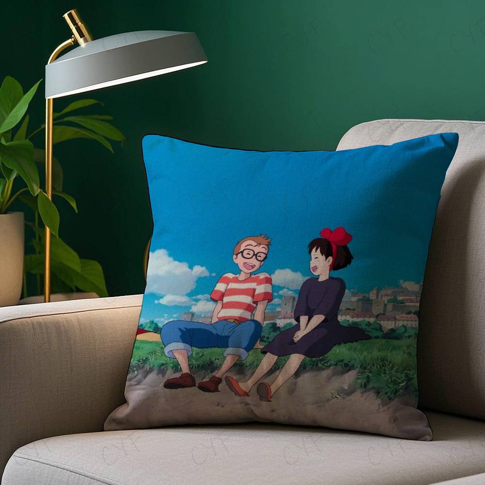 Anime Kwaii K-Kikis D-Delivery Service Pillow Case Anti-dustmite Pillowcase Invisible Zipper Silky Short Plush Sofa Cushion Cove