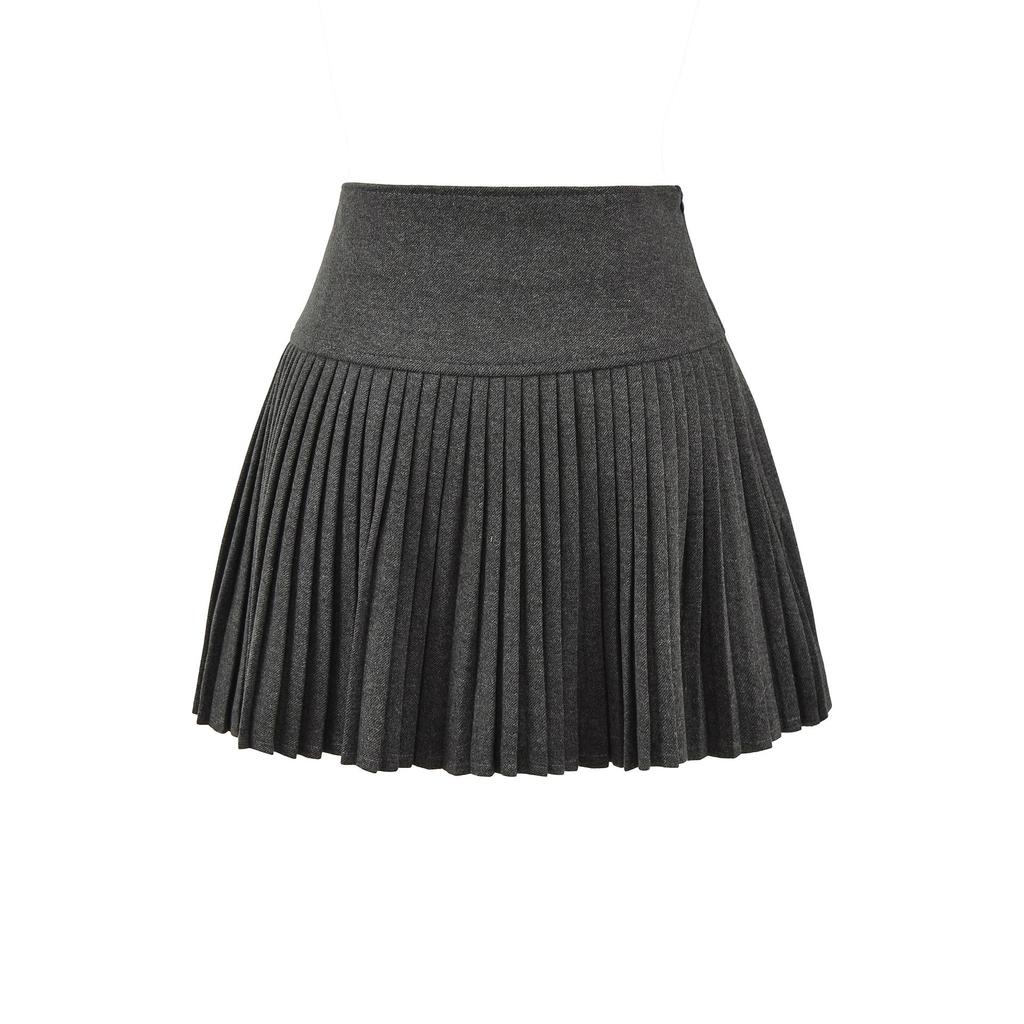 Women's High-Waisted Gray Pleated Wool Blend Mini Skirt - Elegant, Anti-Exposure Design for Autumn/Winter 2025