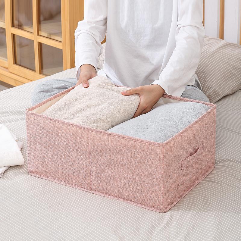 Large Cotton-Linen Foldable Storage Box with Lid for Desktop or Wardrobe Organization
