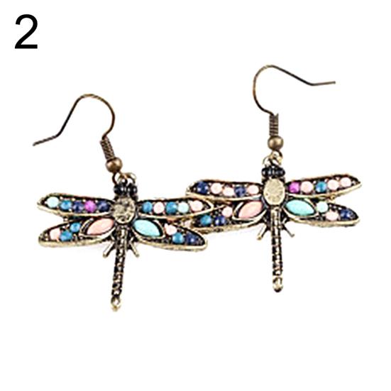 Bohemian Women Butterfly Dragonfly Rhinestone Charm Hook Earrings Jewelry Gift