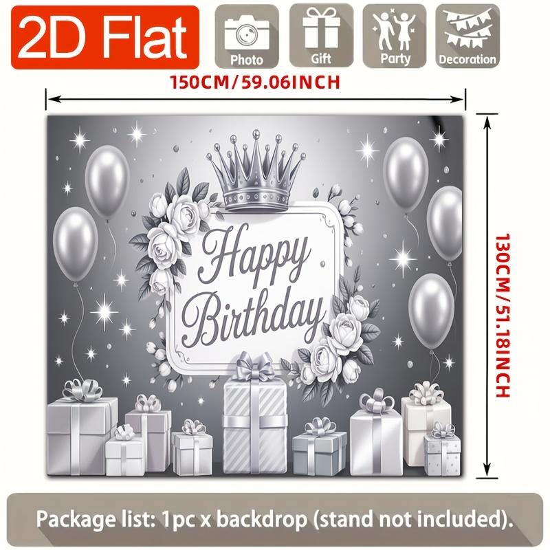 Birthday Party Backdrop Silver Polyester Banner Photo Booth Decoration