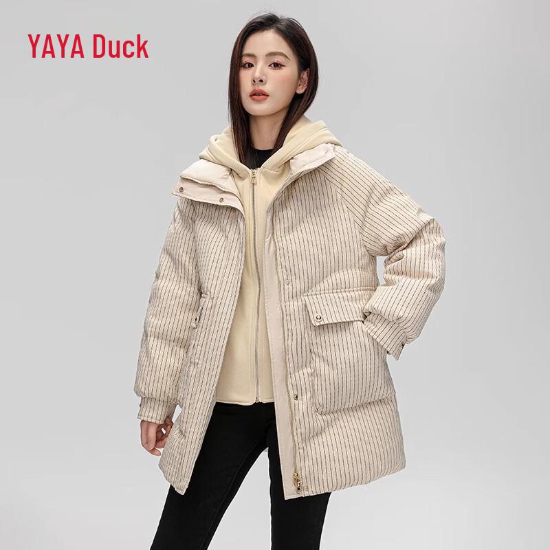 

Женский пуховик средней длины, имитирующий костюм-двойку M