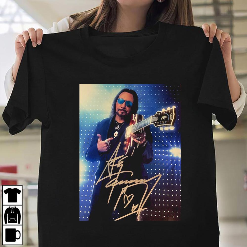 НОВЫЙ унисекс классический футболка с коротким рукавом Ace Frehley с ручной подписью XXL