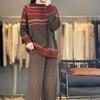 Wool Argyle Ethnic Style Retro Color Block Sweater & Long Pants Set for Women - Autumn/Winter Fashion