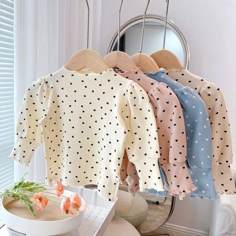 Adorable Trendy Girls Long Sleeve Shirts with Half High Collar Puff Sleeves Ideal for Playtime and School Days in Spring Autumn