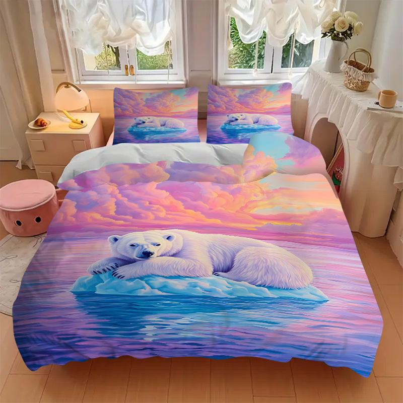 3pcs Polar Bear Sunset Duvet Cover Set, Soft Comfortable Duvet Cover,Guest Room (1*Duvet Cover + 2*Pillowcase, Without Core) yy251104186