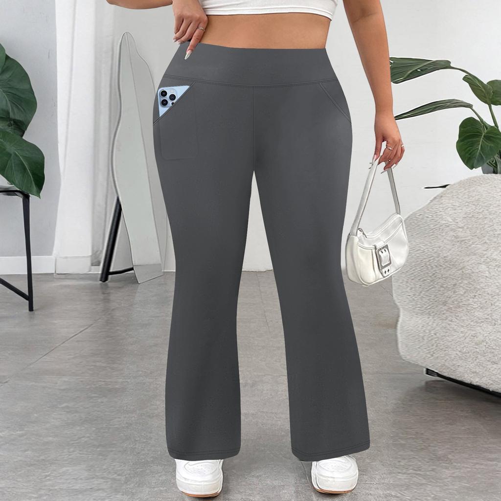 Women's Casual Slim-Fit High-Waisted Pants Solid-Color Yoga Pants With Pockets