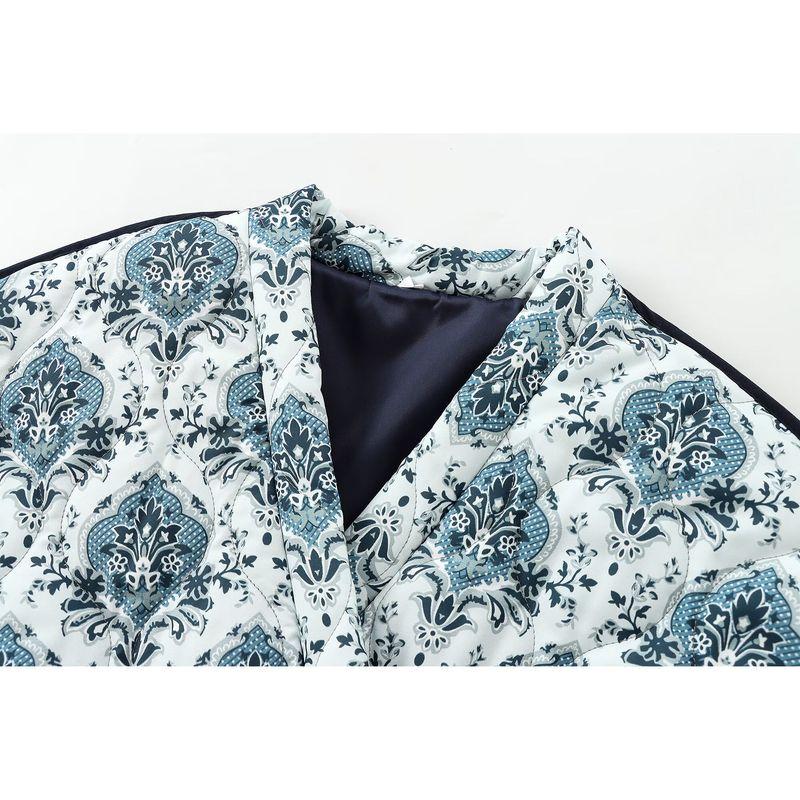 Kaslead New Women clothes Western Style Fashion Simple and Versatile Print Cotton-padded jacket Long sleeve Outerwear