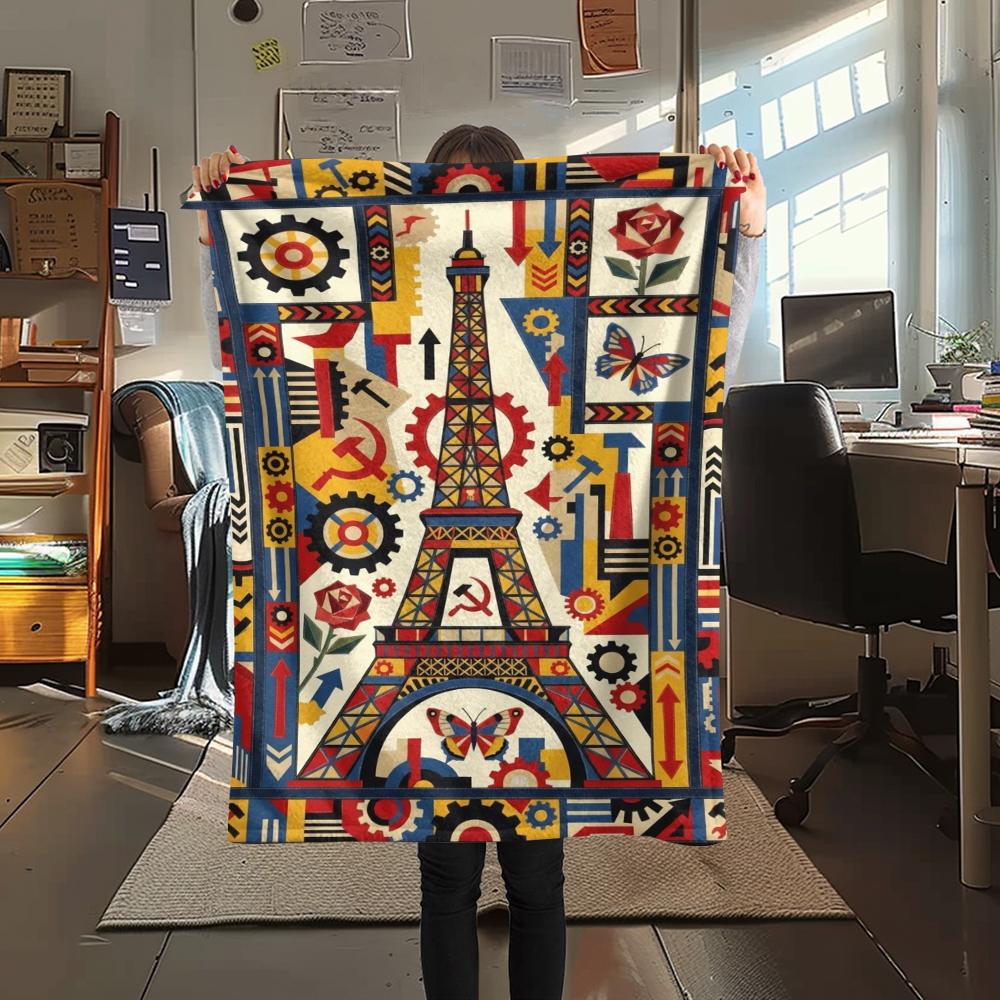 Paris Eiffel Tower Print Flannel Blanket, High quality Comfortable for All Seasons, Home Decor, Warmth and Comfort, Perfect for Christmas Gifts93