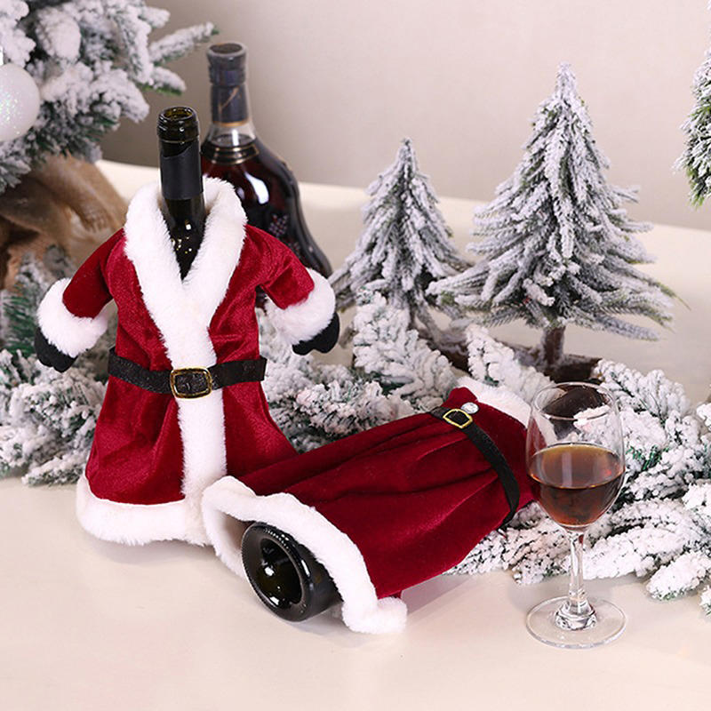 Creative Christmas Wine Bottle Cover Velvet Dress Clothes Set Wine Bottle Ornaments Bag Xmas Party Dinner Table Decoration Gifts