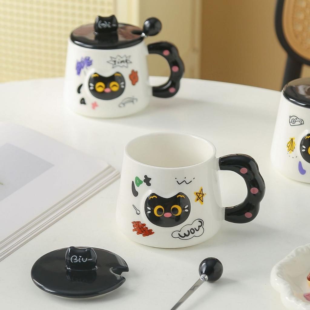 Cute Cartoon Cat Ceramic Mugs with LIDS Couple Water Cups  High Appearance Level Souvenirs  Birthday Gifts Breakfast Cups