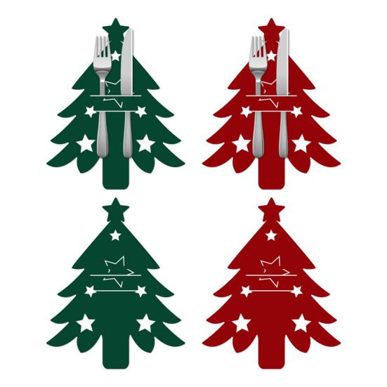 6/12Pcs Christmas Tree Cutlery Holder Bag Spoon Fork Dinner Flatware Cover Pouch Xmas Festival Holiday Party Dining Table Decoration Party Supplies