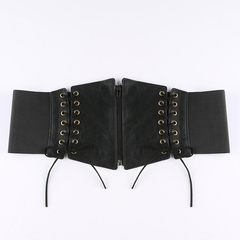 Fashion PU Leather Wide Belt Corset Lady Women Black Slim Body Front Zipper Bandage Waistband Elastic Decor Dress Suit Straps