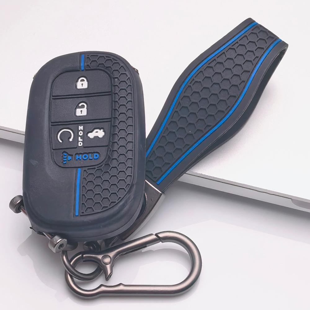 Silicone Smart Key Fob Cover for Honda Fit Civic Accord Inspire HRV CRV Pilot with Keychain Honeycomb Texture Racing Stripe Smart Remote Key Protector чёрный