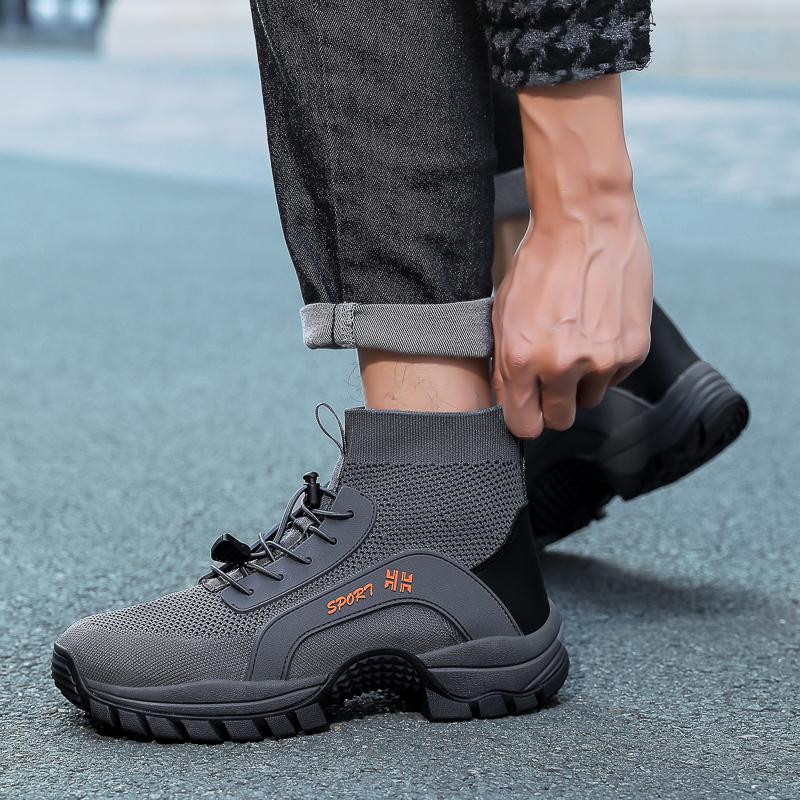 High-top Hiking Shoes Knitted Mesh Outdoor Sneakers Climbing Sports Shoes Breathable Anti-slip Trainers for Fishing Trekking Walking