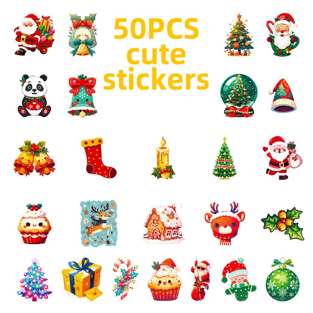 50 Christmas Day Cartoon Graffiti Stickers Christmas Hat Elk Diy Decorative Luggage Notebook Stickers