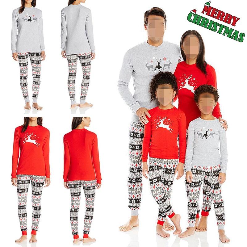 Comfy Family-matching Christmas Pajamas Sleepwear Set Women Men Kids Long Sleeve Deer Nightwear
