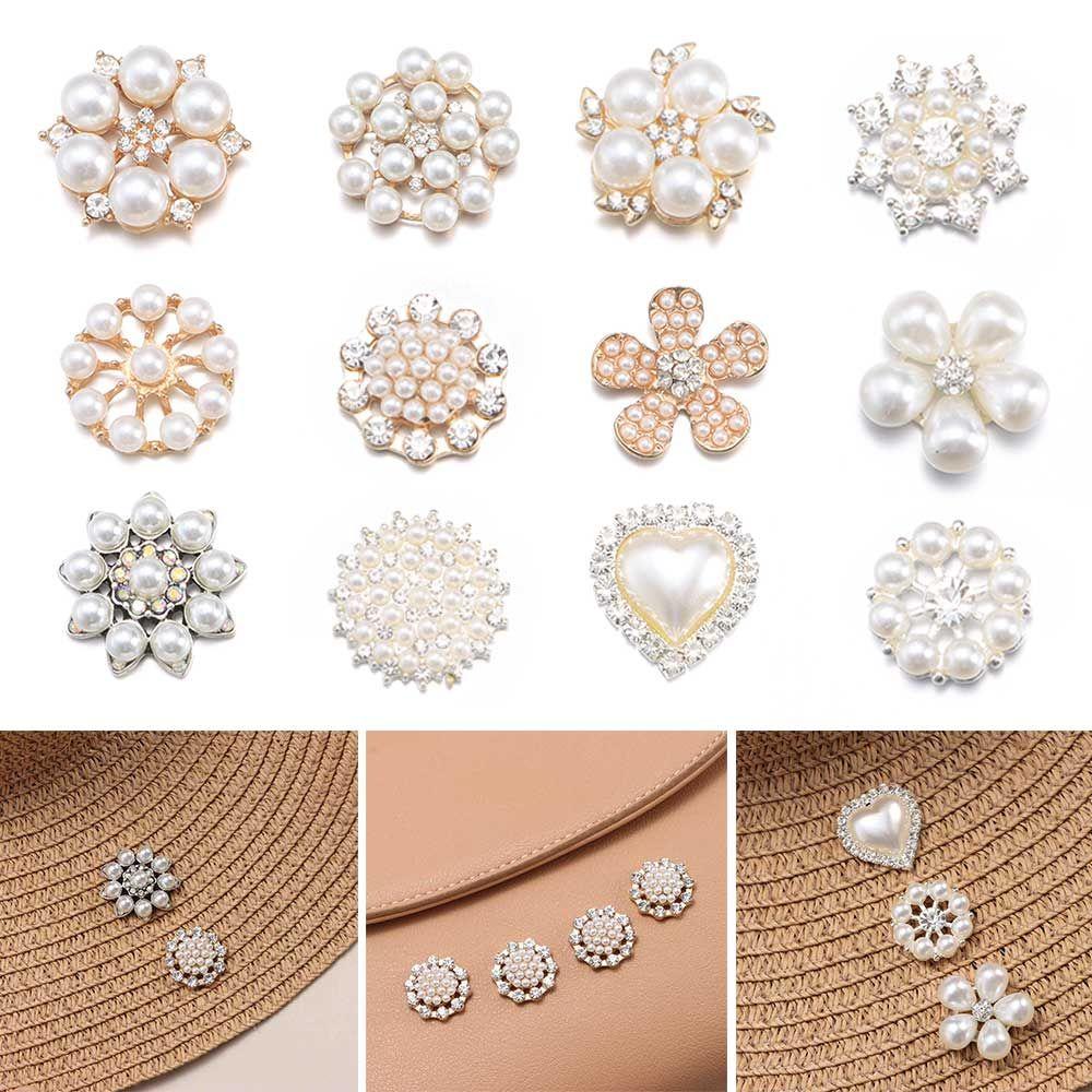 5PCS DIY Craft Crystal Hat Accessories Pearl Hairpins Headwear Accessories Rhinestone Buttons Pearl Button