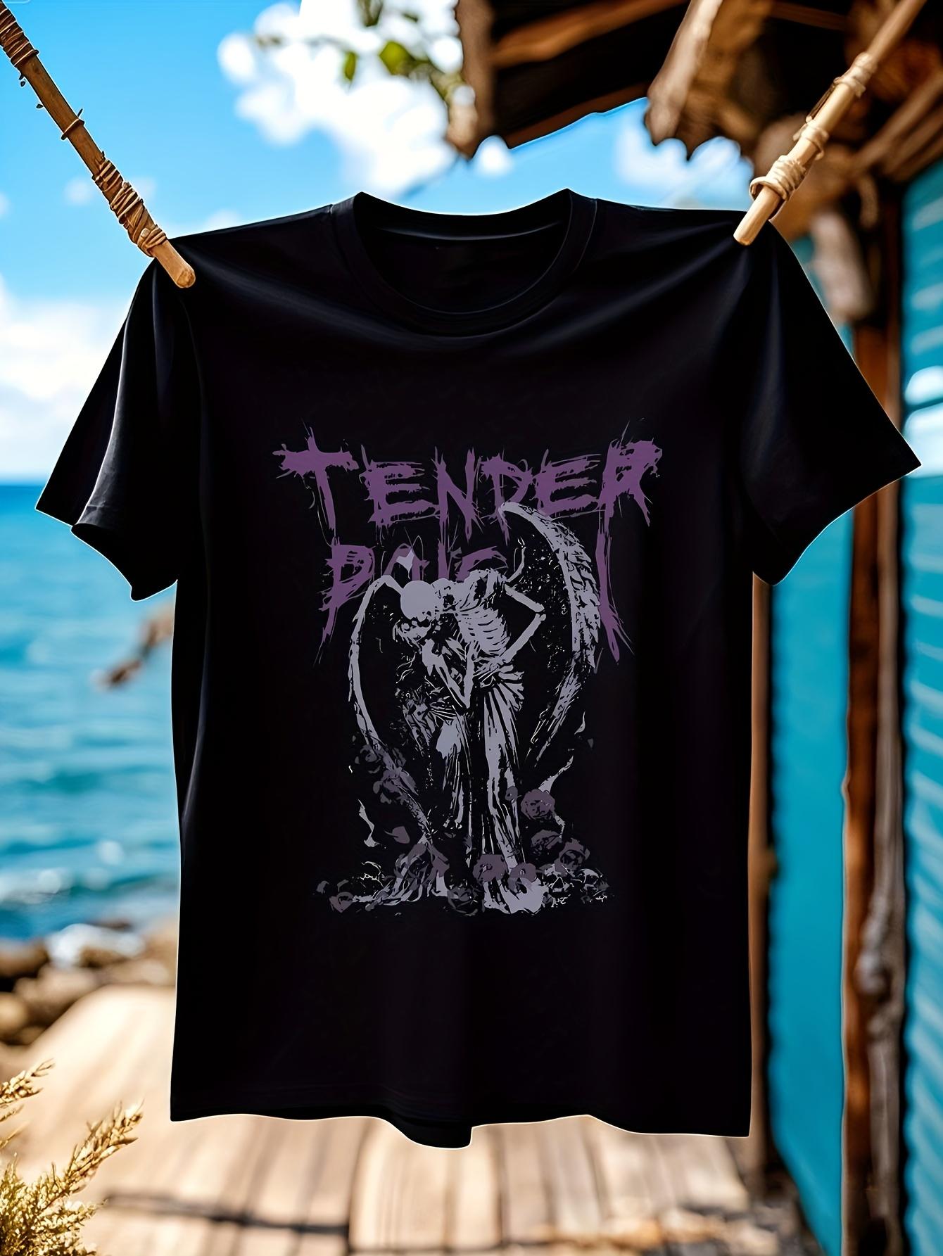 Wo Gothic Devil Angel Graphic T-shirt - Black with Purple Lettering XXXL