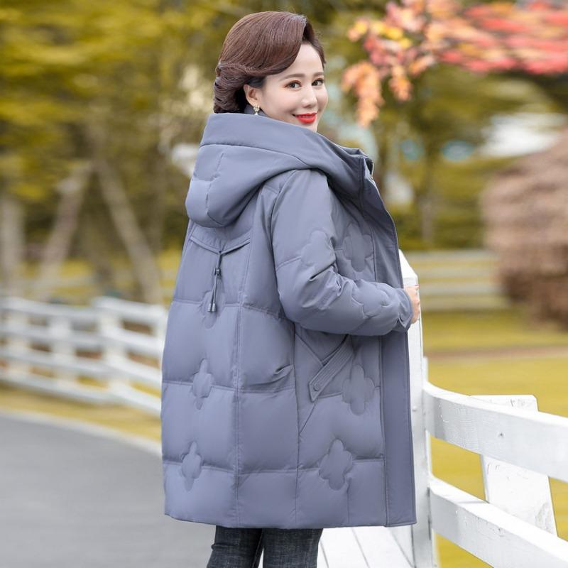 New Down Jacket Mother Women's Clothing Medium and Old Winter Medium and Long Thickened Fox Fur Collar White Duck Down Jacket