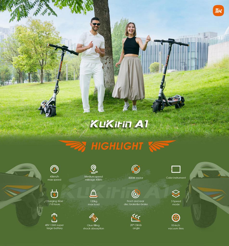 Hulajnoga elektryczna składana Kukirin 10" silnik 800W hulajnoga elektryczna miejska prędkość maksymalna 45 km/h 48V 13AH zasięg 45 km obciążenie 120 kg A1