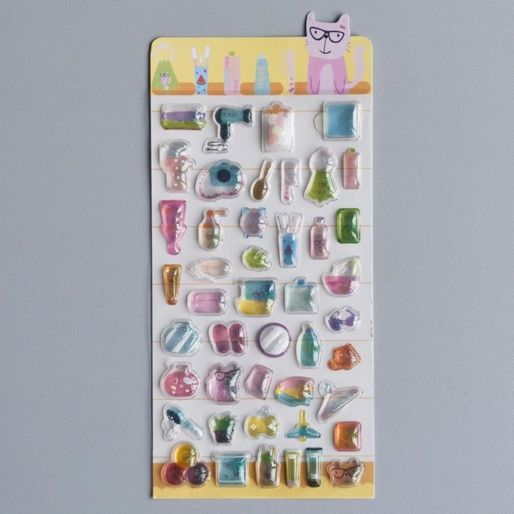 Glossy Finish 3D Embossed Sticker Cartoon Animal Cute 3D Relief Sticker Rabbit Candy Ghost Aesthetic Stickers Diary Decor