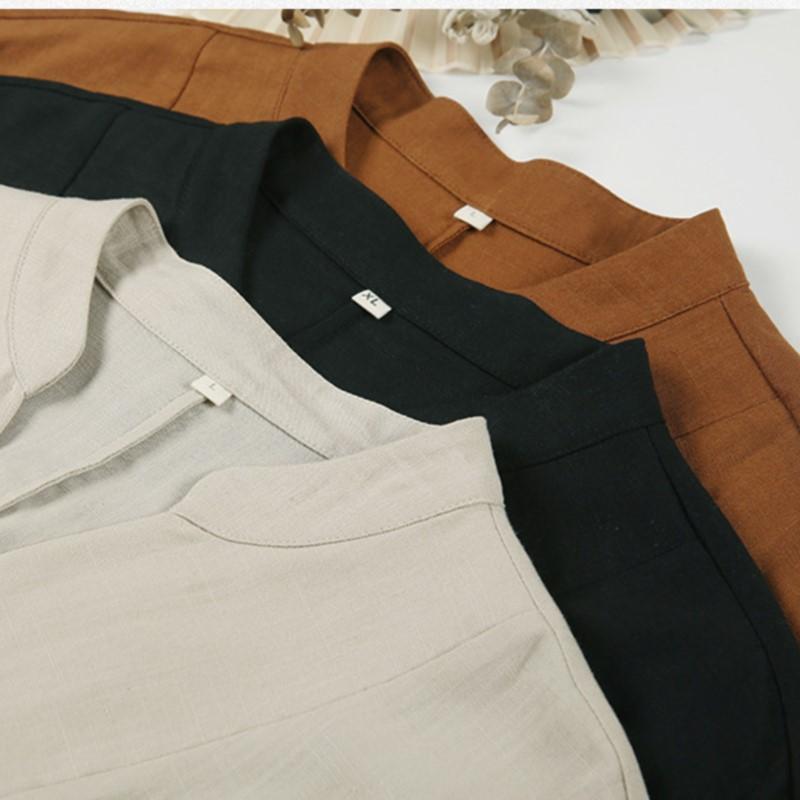 Johnature Women Vintage Dresses Stand Long Sleeve Spring Cloths Solid Color Fold Button A-Line Dresses