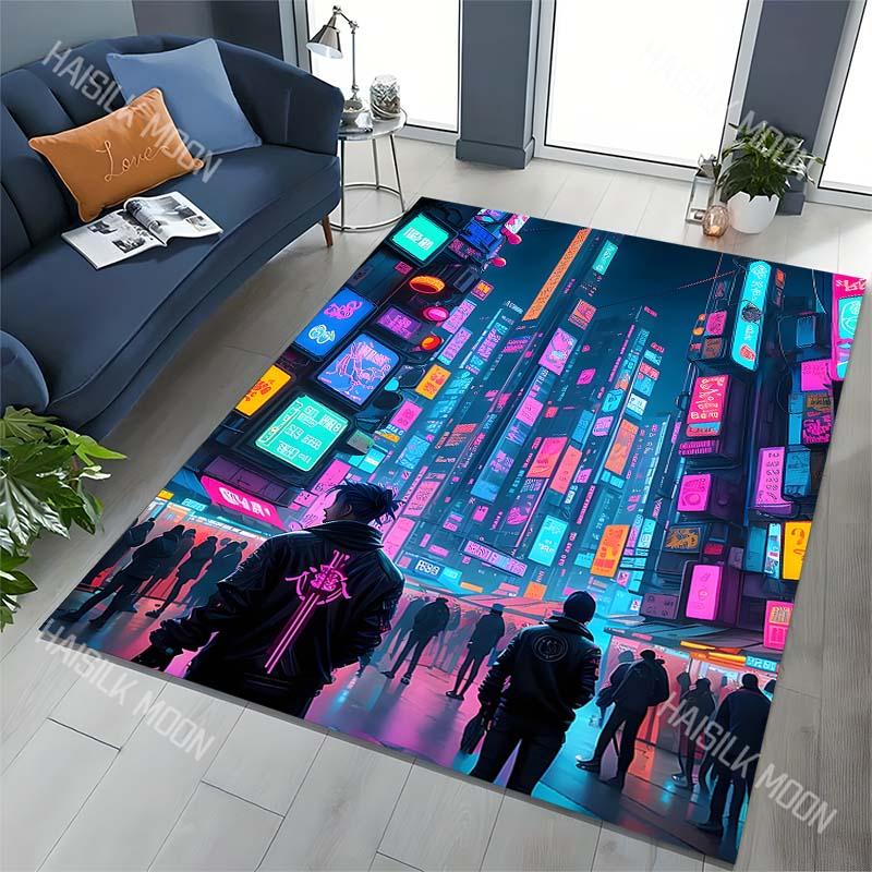 Futuristic Neon-lit City Street Carpet for Living Room Bedroom Sofa Home Decor Rus Non-slip Floor Mat Luxury Gift