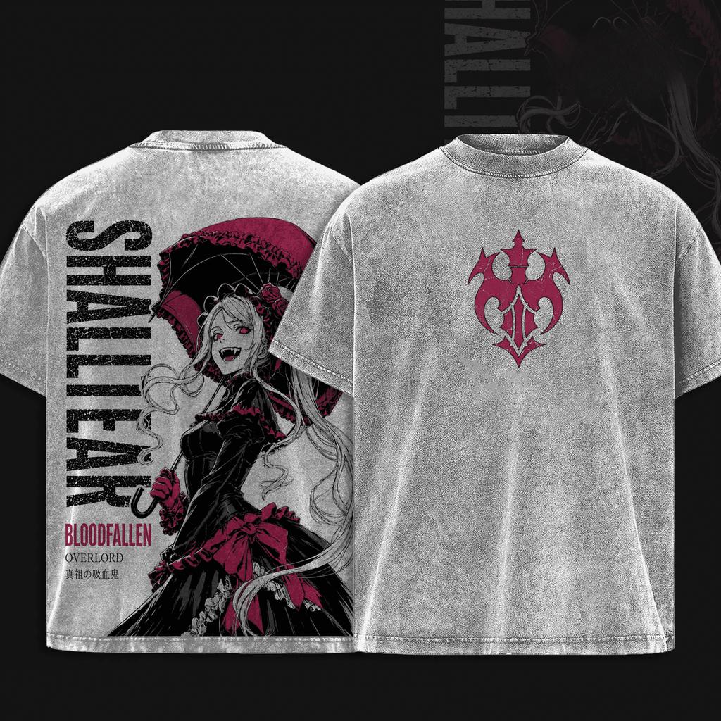 Anime Overlord Shalltear T-shirt Summer Short Sleeve Casual Tee Oversized Clothes Men Clothing Vintage Y2k Washed Polyester T Shirt