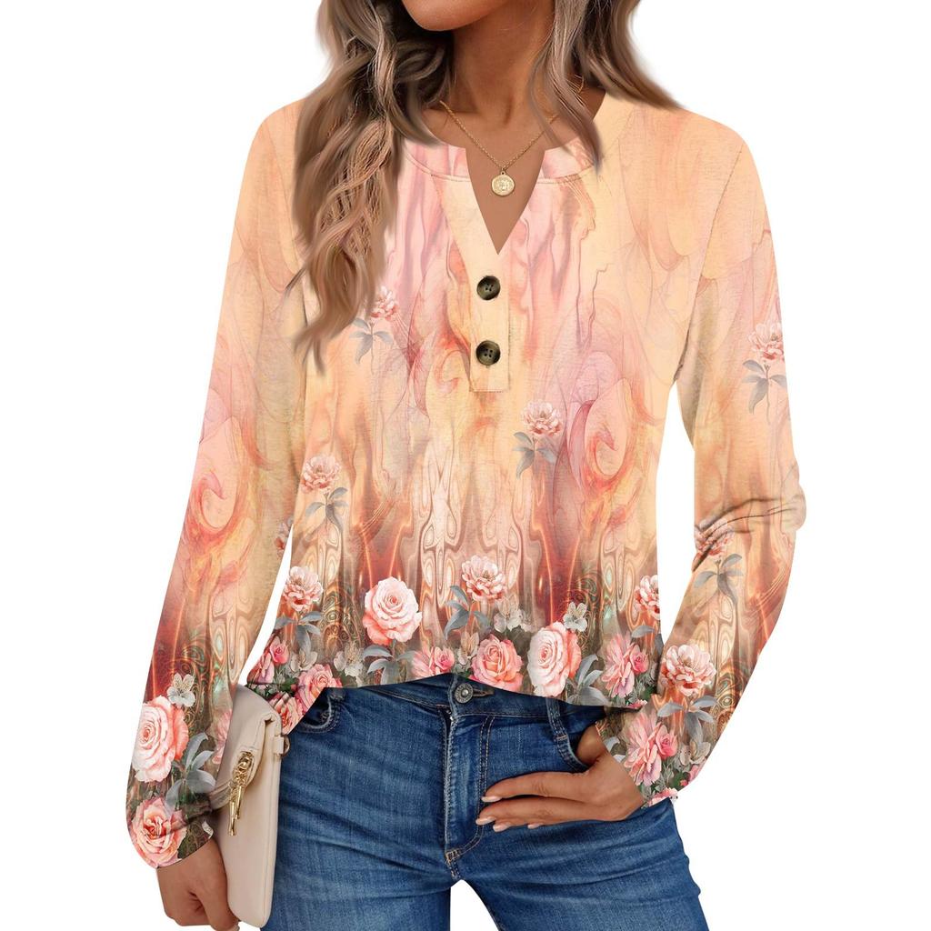 Women's Printed Long Sleeve Shirts Elegant Casual Tops Trendy Shirts Tops
