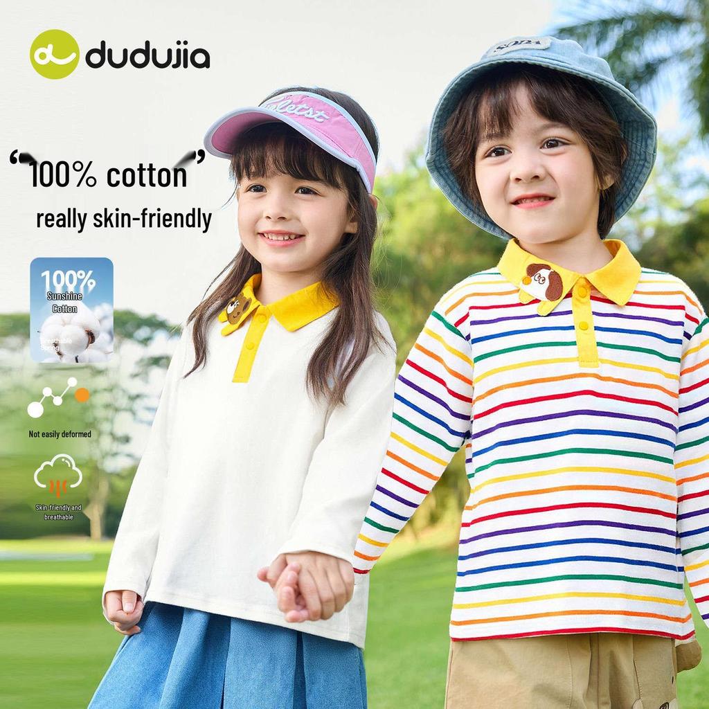 100% Cotton Dudu Home Kids Polo T-Shirt - Spring Arrival: Long Sleeve Boys & Girls