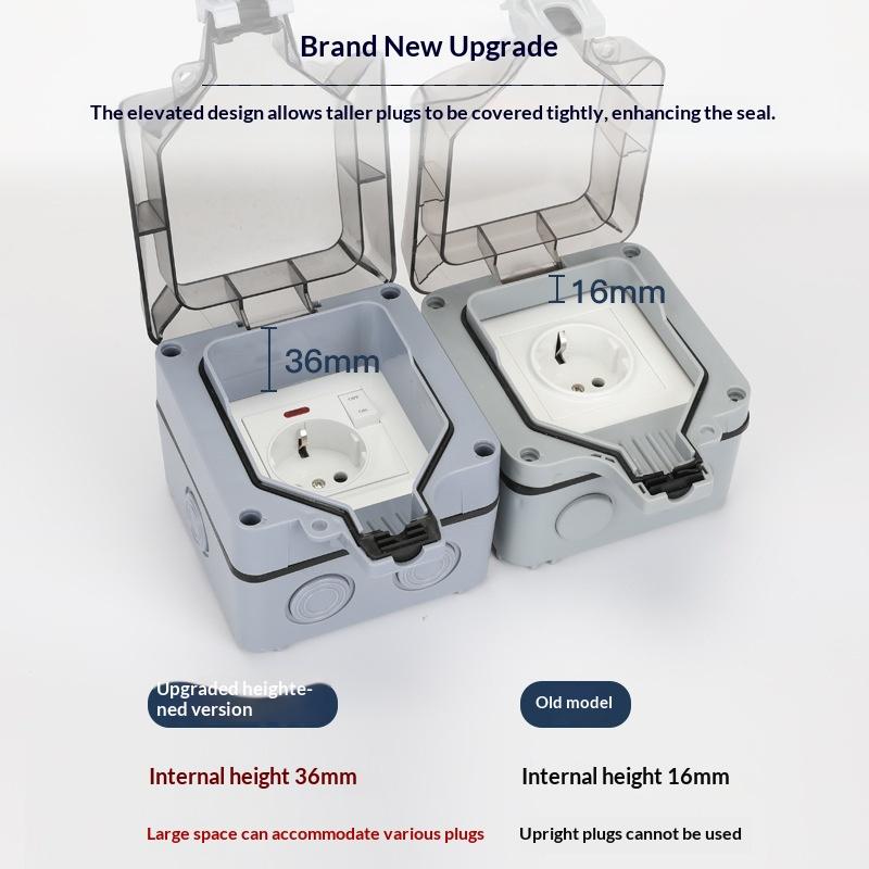 IP66 Raised Outdoor Socket 16A German Standard Power Outlet Weatherproof Wall Mount for Patio