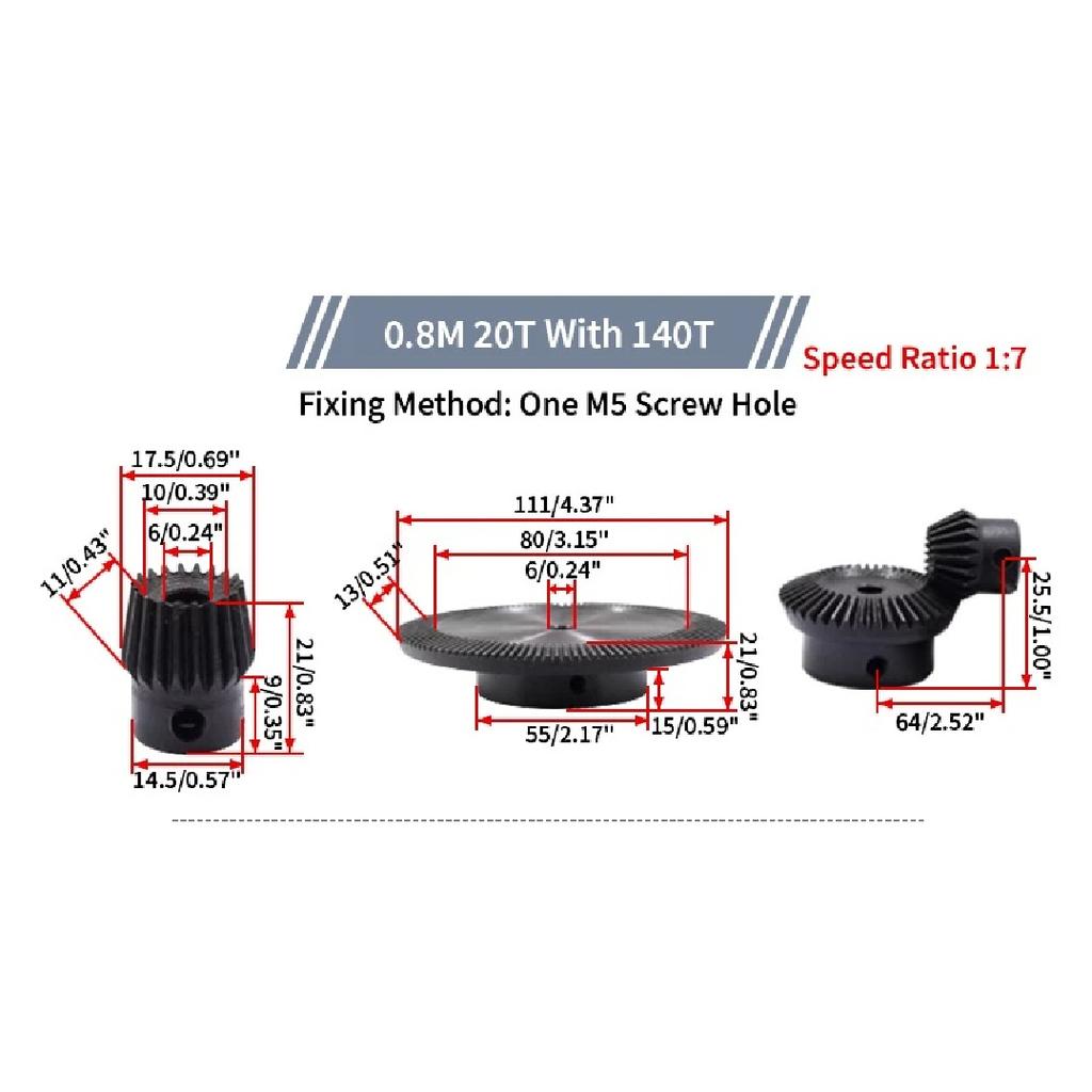 Speed Ratio Bevel Gear 90-degree 1 Pair 0.8M 20T:30T Transmission 1:1.5 bevel gears 0.8 Moudlues 20 Teeth With 30 Teeth