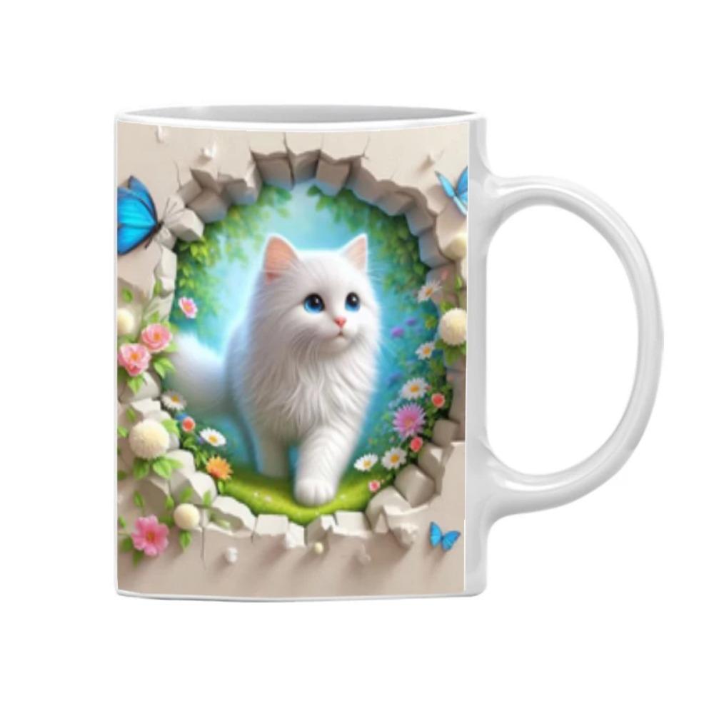 3D Effect Cat Coffee Mug Wrap, 11oz Sublimation Ceramic Tea Cup,Beer Mugs,Milk Cups Surprised Gift For KIDS