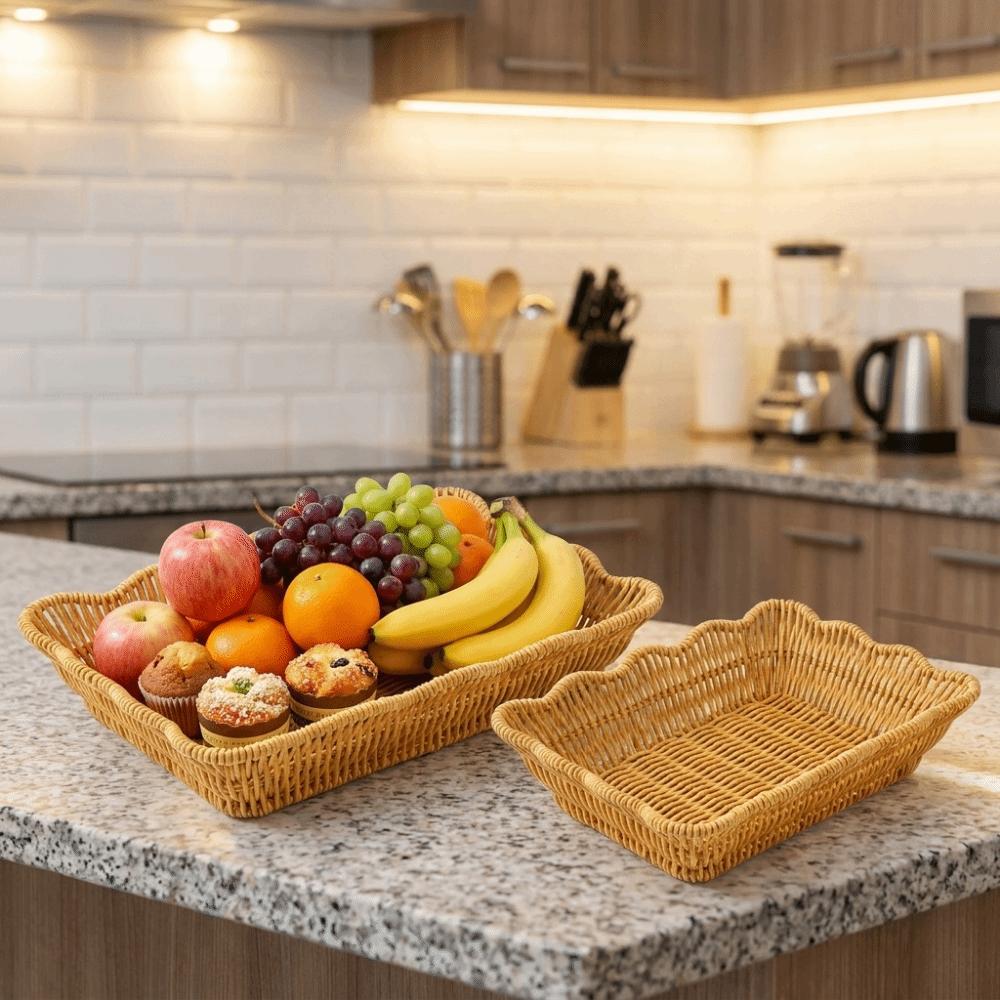 Plastic Hand Woven Storage Basket Large Capacity Fruit Plate Retro Bread Storage Tray Picnic