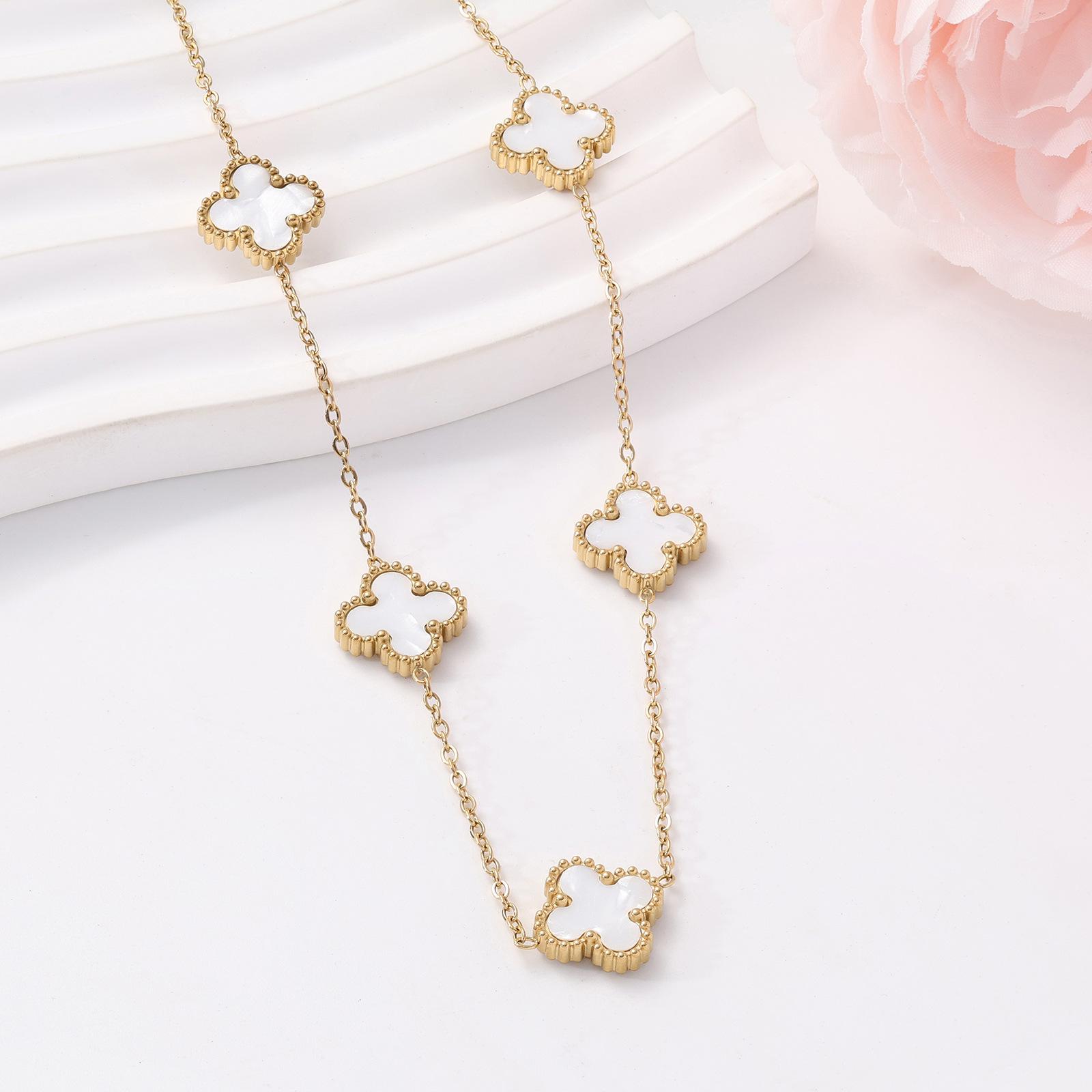 

Ожерелье из титановой стали 18k 13 мм двухсторонний пятилистный клевер на удачу не выцветает ожерелье женская модная ключичная цепочка 18K белый