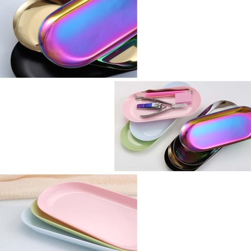 Cosmetic Storage Tray Metal Organizer Dishes for Vanity Jewelry Nail Equipment Decorative Countertop Storage