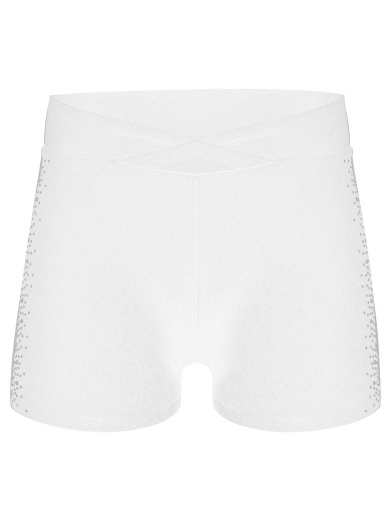 Shorts Brillants à Strass pour Filles Ceinture Élastique Bas pour Patinage Artistique Danse Gymnastique
